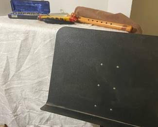 Piccolo, Navajo Flute, Tonette Recorder And Music Stand