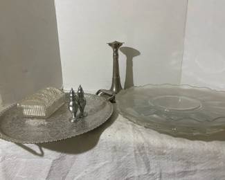 Four Serving Platters, Chrome Salt And Pepper Shakers And More