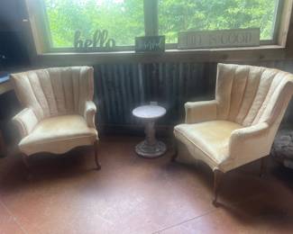 Peach Vintage chairs marble end table $275.