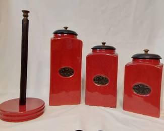 Pier1 Red Kitchen Canisters Set
