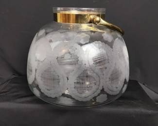 Vintage Etched Glass Candle Lantern With Brass Handle