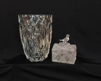 Crystal France Vase With Crystal Bird Trinket Box