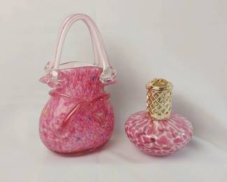 Pink Art Glass Purse And Fragrance Lamp