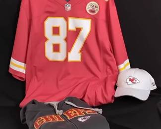 Travis Kelce Jersey Honoring Lamar Hunt, Superbowl Hat And Sweatshirt