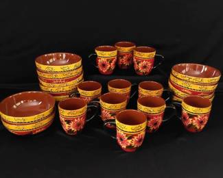 Pier 1 Hand Painted Terracotta Sunflower Dish Set