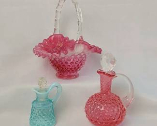 Fenton Hobnail In Cranberry And Blue Opalescent