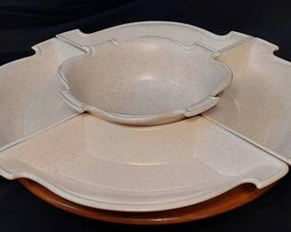 Miramar California Serving Dip Trays With Wooden Lazy Susan