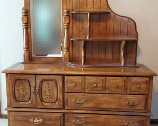 Vintage 6 Drawer Dresser With Vanity And Shelving