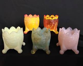 Guernsey Old Sleepy Eye Indian Uranium Glass Toothpick Holders