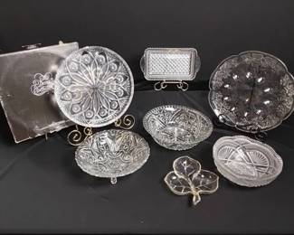 Vintage Cut Glass Serving Platters And Bowls