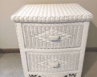 White Wicker 2 Drawer Nightstand