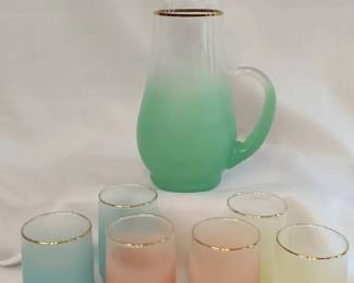 Vintage West Virginia Glass Blendo Pitcher and Juice Glass Set