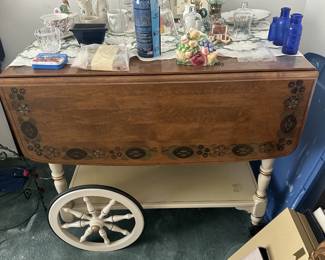 FURNITURE ETHAN ALLEN STENCILED DROP LEAF TEA CART