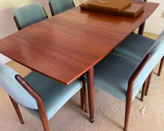 Fristho Franeker Netherlands, mid-century modern teak extension dining table, and six chairs $1800