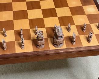 Hand carved chess set African or southeast Asian $495