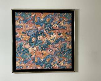 Framed abstract textile wall art $150