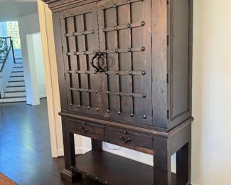 Spanish Style 2 Door / 2 Drawer Wine Storage Bar with Mirrored Back (90"H x 28"D x 70"W)