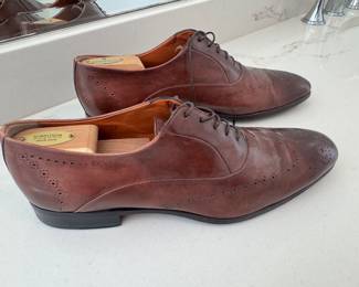 Men's Santoni Burnished-Finished Leather Oxfords Size 11
