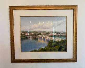 Framed Original Watercolor on Paper "Key Bridge" Signed Jane McElvany Coonce (41"W x 35"H)