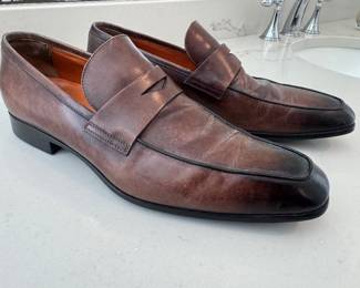 Men's Santoni Slide On Leather Loafers Size 10-1/2