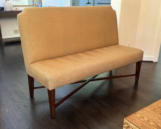 A. Rudin of Los Angeles Monarch Design Upholstered Walnut X-Stretcher Based Benches (66"W x 25"D x 44"H / 2 Available)