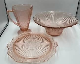 cake dish pink depression glass