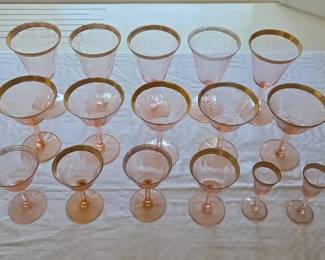 16 pcs pink drepression glass