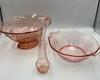 3 pink depression glass