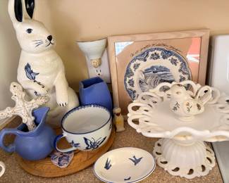 Swallow dish butterfly dish vintage bunny milk glass deft blue 