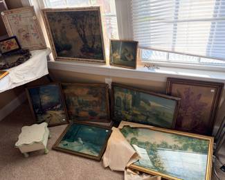 Tons of old original prints with frames and glass