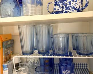 Blue and white etched glasses