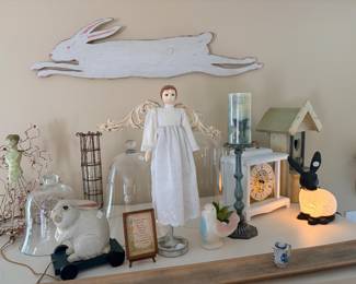 Angels cottage decor items glass domes bunny lamp