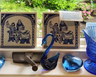 Delft Pill Tiles, Cobalt Blue Swan, Cobalt Blue Pitcher.