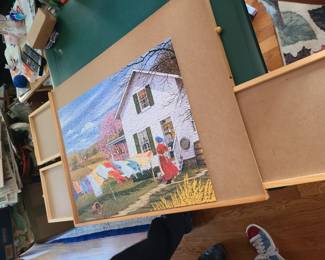 Puzzle Board with Drawers & Puzzle - all pieces present