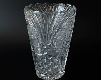 Cut Crystal Glass Vase - Starburst and Fan Pattern
