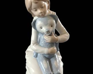 Lladro Porcelain Figurines: Cinderella, Girl with Teddy Bear, Two Girls with Flowers, and Dancer