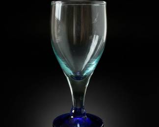 Mexican Hand-Blown Cobalt Blue Rim Pitcher and Goblets Set