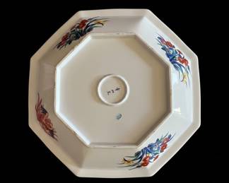 Octagonal Imari Style Porcelain Serving Platter with Floral and Bird Motifs