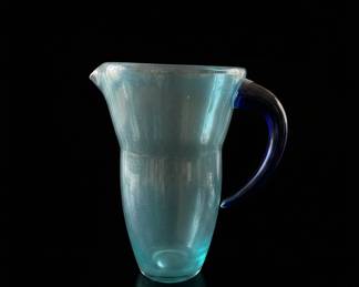 Mexican Hand-Blown Cobalt Blue Rim Pitcher and Goblets Set