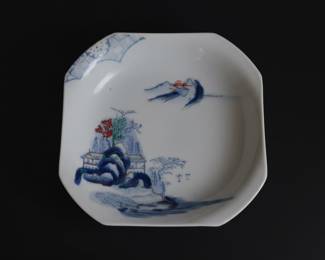 Kutani Octagonal Plate with Landscape Scene
