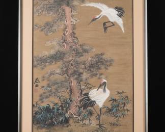 Red-Crowned Crane and Pine Painting