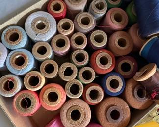 Vintage Assorted Spool Thread Collection with Wooden Spools