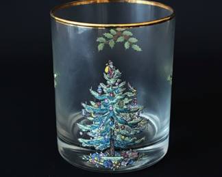 Vintage Christmas Tree Tumbler Glass with Gold Rim - Spode "Christmas Tree" Pattern