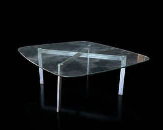 Mid-Century Modern Glass and Chrome X-Base Coffee Table