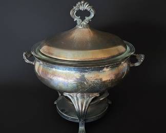 Heirloom Silverplate Chafing Dish with Pyrex Insert
