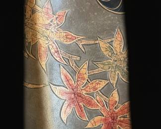 Japanese Leather Folio with Maple Leaf and Swirling Water Design