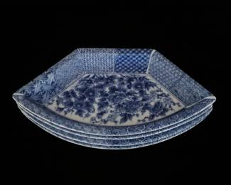 Vintage Japanese Blue and White Hexagonal Serving Plate