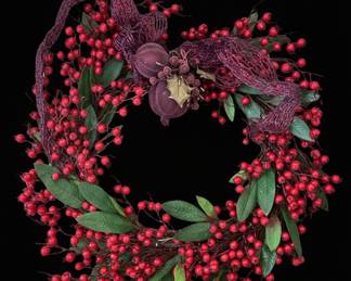 Artificial Berry and Leaf Wreath with Purple Accents