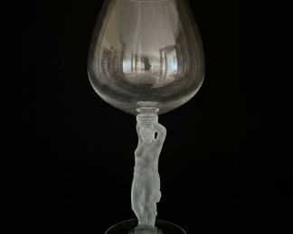 Vintage Castle Art Glass France Crystal Nude Frosted Nude Figural Wine Glasses