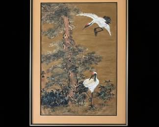 Japanese Red-Crowned Crane and Pine Painting Attributed to Shen Quan